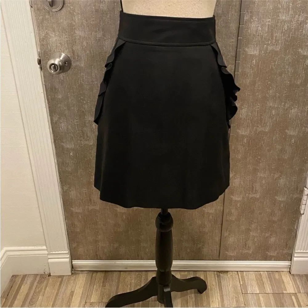 Sandro Black A-Line Skirt with Ruffle Detail, S
